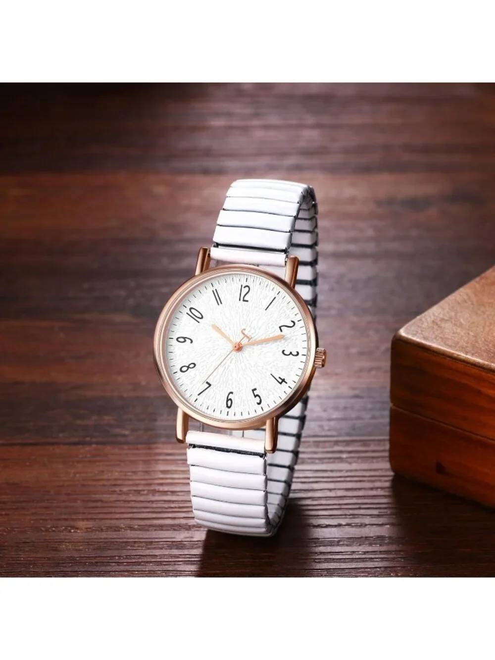 Women's White Analog Quartz Big Dial Elastic Stretch Band Casual Wrist Watch